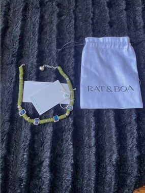 Rat & Boa Olive Green Beaded Choker with Iridescent Square Accents